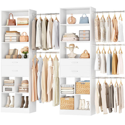 2-Piece Closet System Bundle, Adjustable Shelves & 5 Hanging Rods