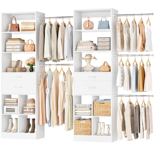 2-Piece Closet System Bundle, Adjustable Shelves & 5 Hanging Rods