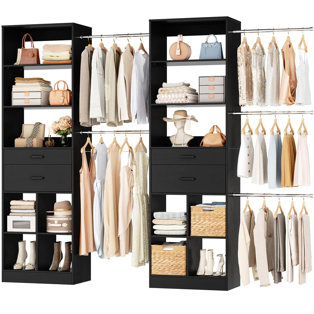 2-Piece Closet System Bundle, Adjustable Shelves & 5 Hanging Rods
