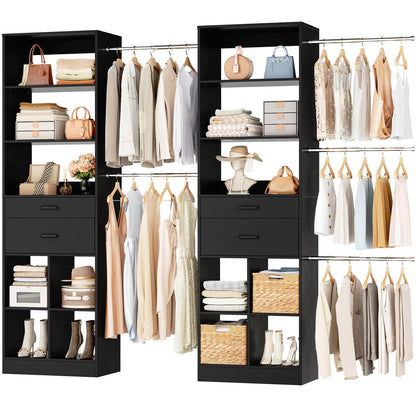 2-Piece Closet System Bundle, Adjustable Shelves & 5 Hanging Rods