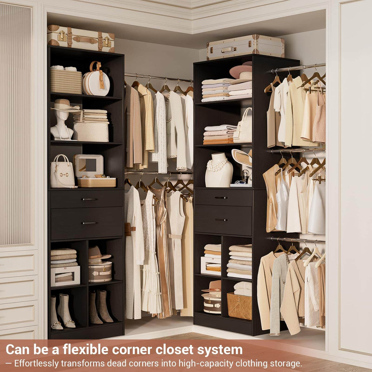 2-Piece Closet System Bundle, Adjustable Shelves & 5 Hanging Rods