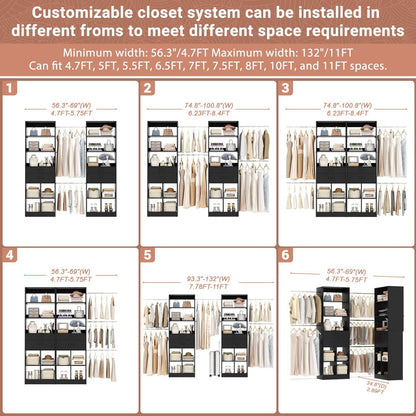 2-Piece Closet System Bundle, Adjustable Shelves & 5 Hanging Rods