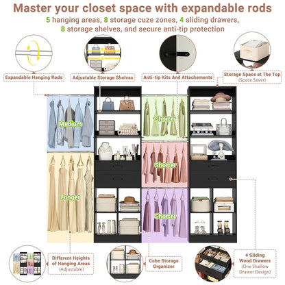 2-Piece Closet System Bundle, Adjustable Shelves & 5 Hanging Rods