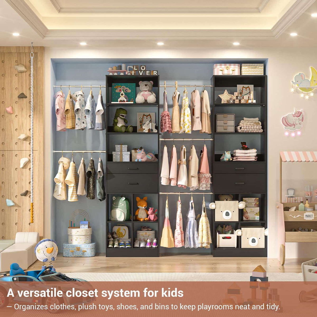 2-Piece Closet System Bundle, Adjustable Shelves & 5 Hanging Rods