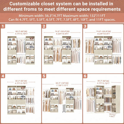 2-Piece Closet System Bundle, Adjustable Shelves & 5 Hanging Rods