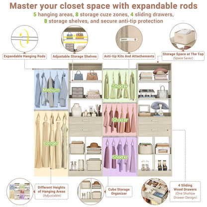 2-Piece Closet System Bundle, Adjustable Shelves & 5 Hanging Rods
