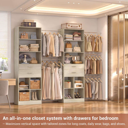 2-Piece Closet System Bundle, Adjustable Shelves & 5 Hanging Rods