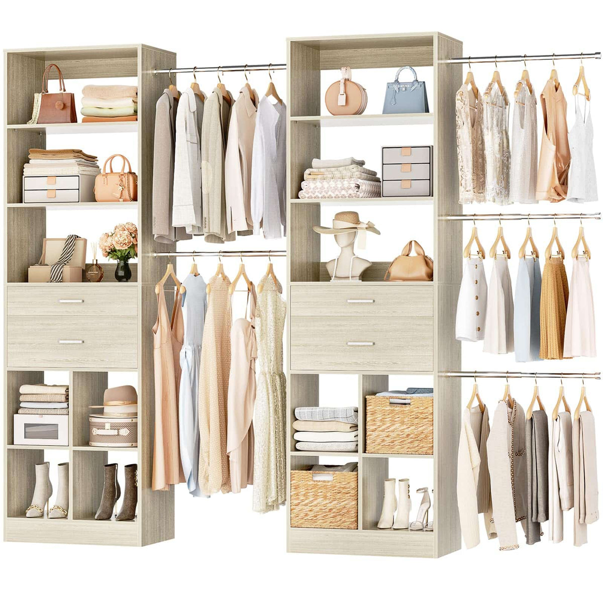 2-Piece Closet System Bundle, Adjustable Shelves & 5 Hanging Rods