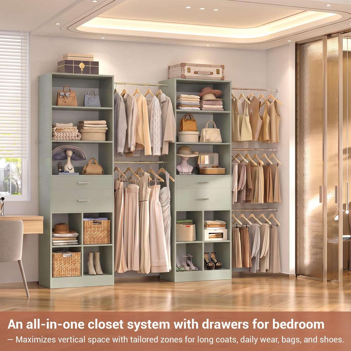 2-Piece Closet System Bundle, Adjustable Shelves & 5 Hanging Rods