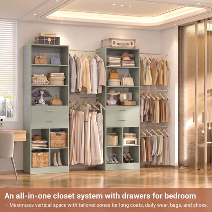 2-Piece Closet System Bundle, Adjustable Shelves & 5 Hanging Rods