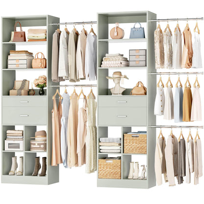 2-Piece Closet System Bundle, Adjustable Shelves & 5 Hanging Rods