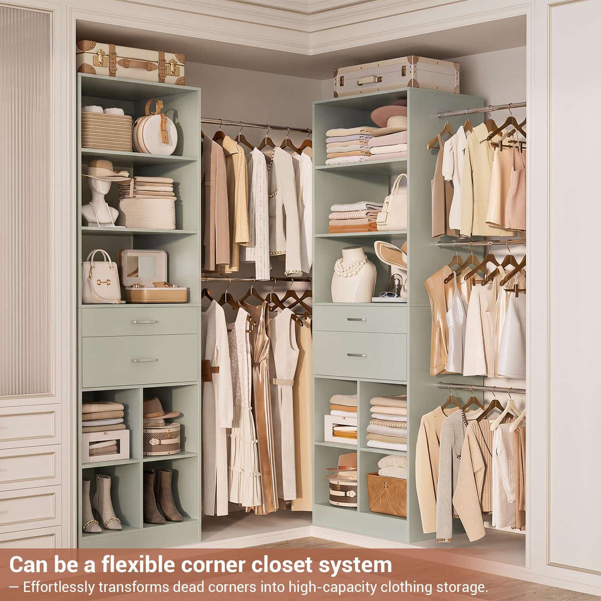 2-Piece Closet System Bundle, Adjustable Shelves & 5 Hanging Rods