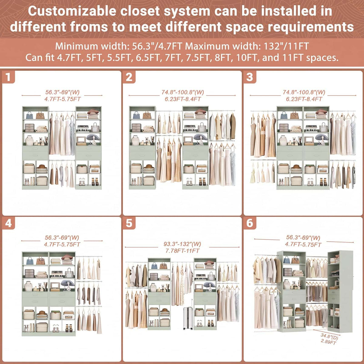 2-Piece Closet System Bundle, Adjustable Shelves & 5 Hanging Rods