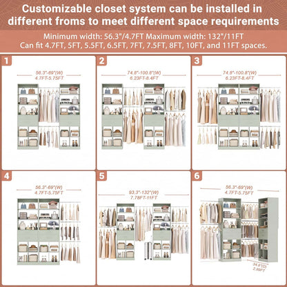 2-Piece Closet System Bundle, Adjustable Shelves & 5 Hanging Rods