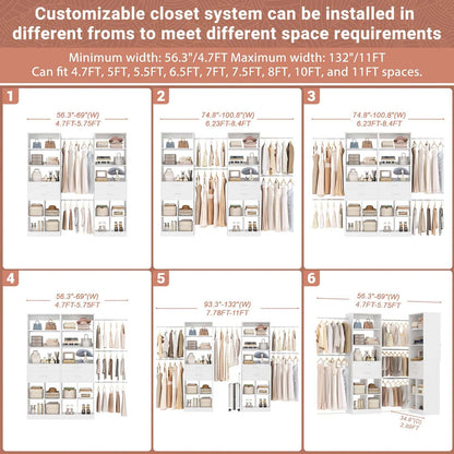 2-Piece Closet System Bundle, Adjustable Shelves & 5 Hanging Rods