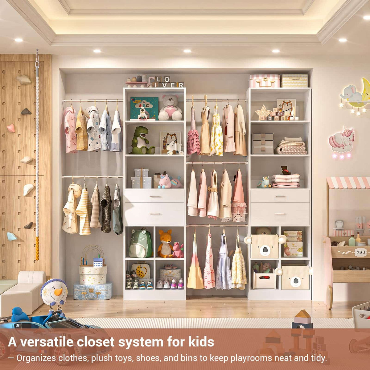 2-Piece Closet System Bundle, Adjustable Shelves & 5 Hanging Rods