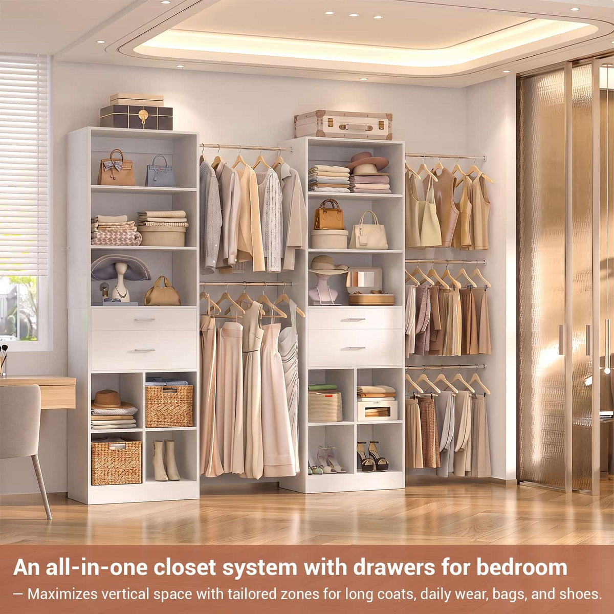 2-Piece Closet System Bundle, Adjustable Shelves & 5 Hanging Rods