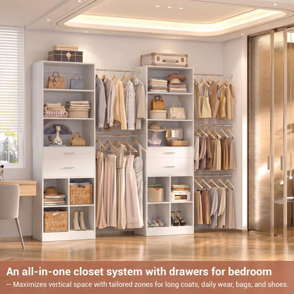 2-Piece Closet System Bundle, Adjustable Shelves & 5 Hanging Rods