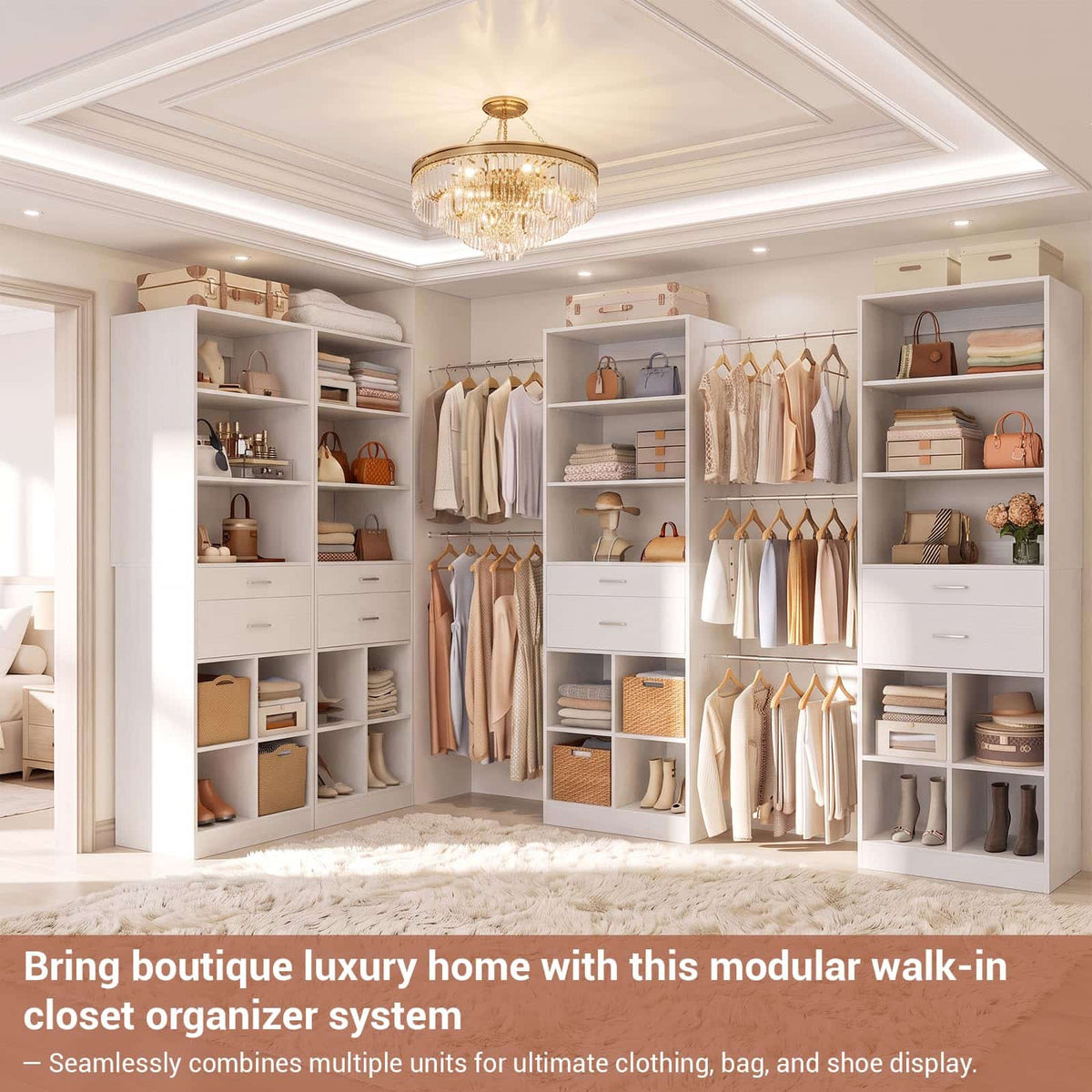 2-Piece Closet System Bundle, Adjustable Shelves & 5 Hanging Rods