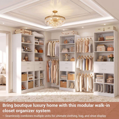 2-Piece Closet System Bundle, Adjustable Shelves & 5 Hanging Rods