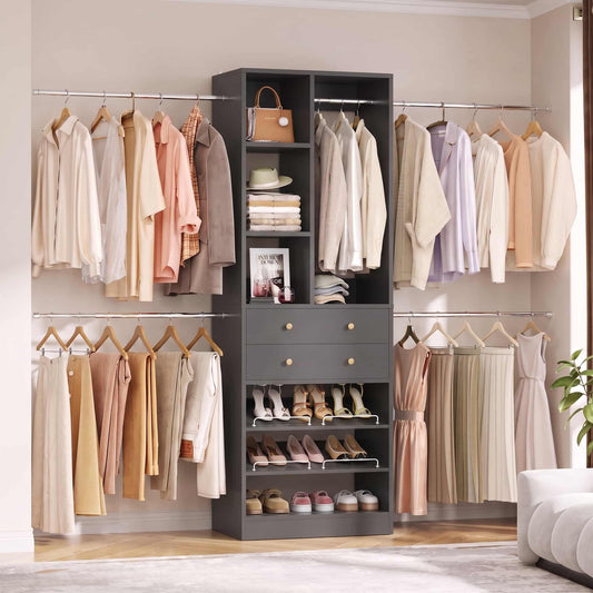 2.4–8.8 FT Adjustable Closet System, with 2 Drawers, 5 Hanging Rods & Adjustable Shelves