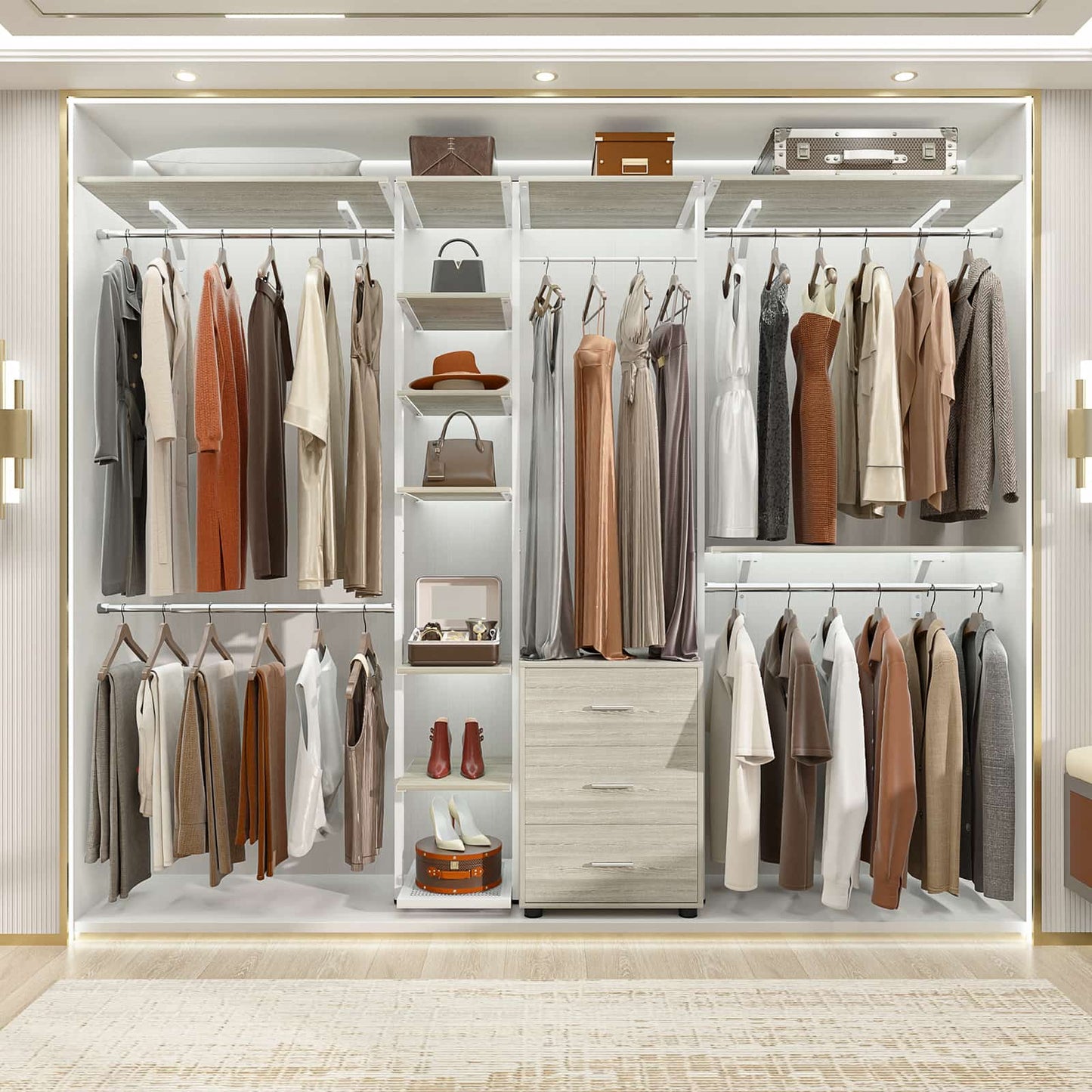 96'' Walk-in Closet Organizer with Drawers and Shelves