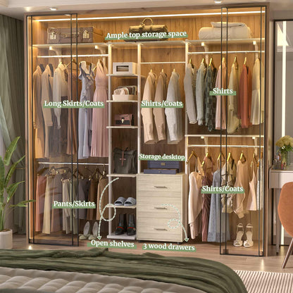96'' Walk-in Closet Organizer with Drawers and Shelves