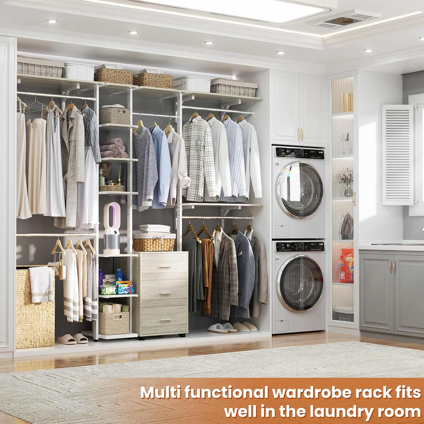 96'' Walk-in Closet Organizer with Drawers and Shelves