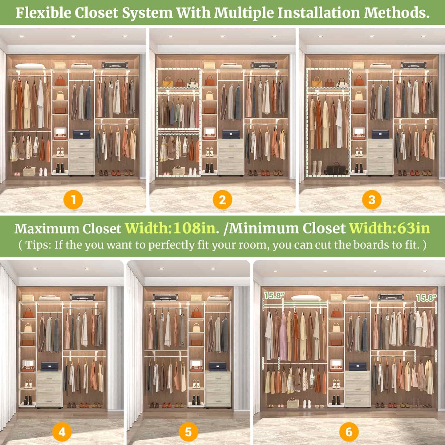 96'' Walk-in Closet Organizer with Drawers and Shelves