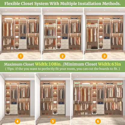 96'' Walk-in Closet Organizer with Drawers and Shelves