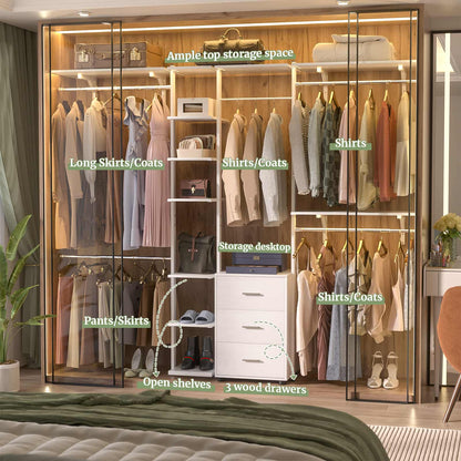 96'' Walk-in Closet Organizer with Drawers and Shelves