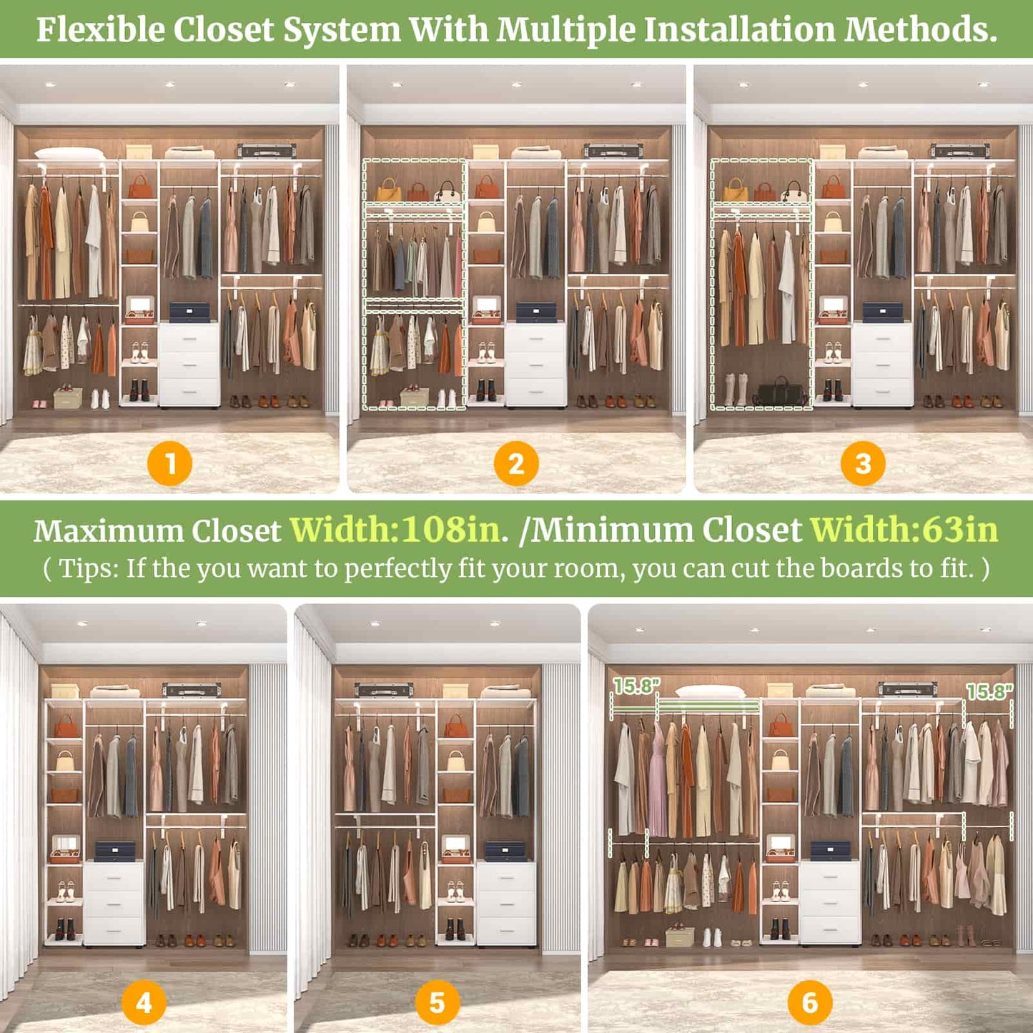 96'' Walk-in Closet Organizer with Drawers and Shelves