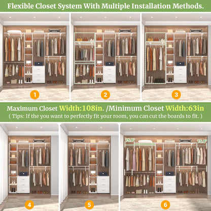 96'' Walk-in Closet Organizer with Drawers and Shelves