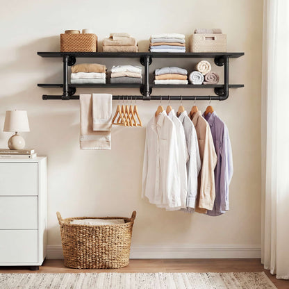 47.2'' Wall Mounted Industrial Pipe Clothes Rack with Top Shelf
