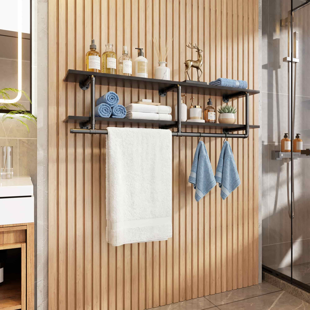 47.2'' Wall Mounted Industrial Pipe Clothes Rack with Top Shelf