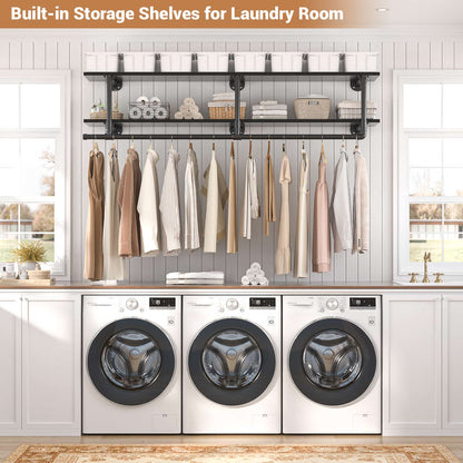 47.2'' Wall Mounted Industrial Pipe Clothes Rack with Top Shelf