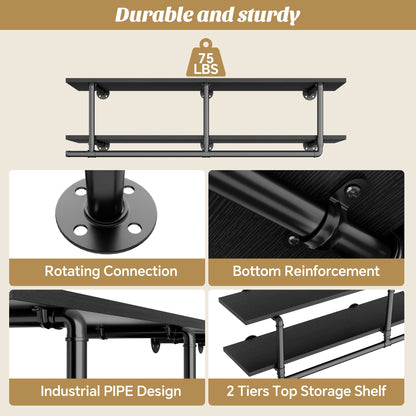 47.2'' Wall Mounted Industrial Pipe Clothes Rack with Top Shelf