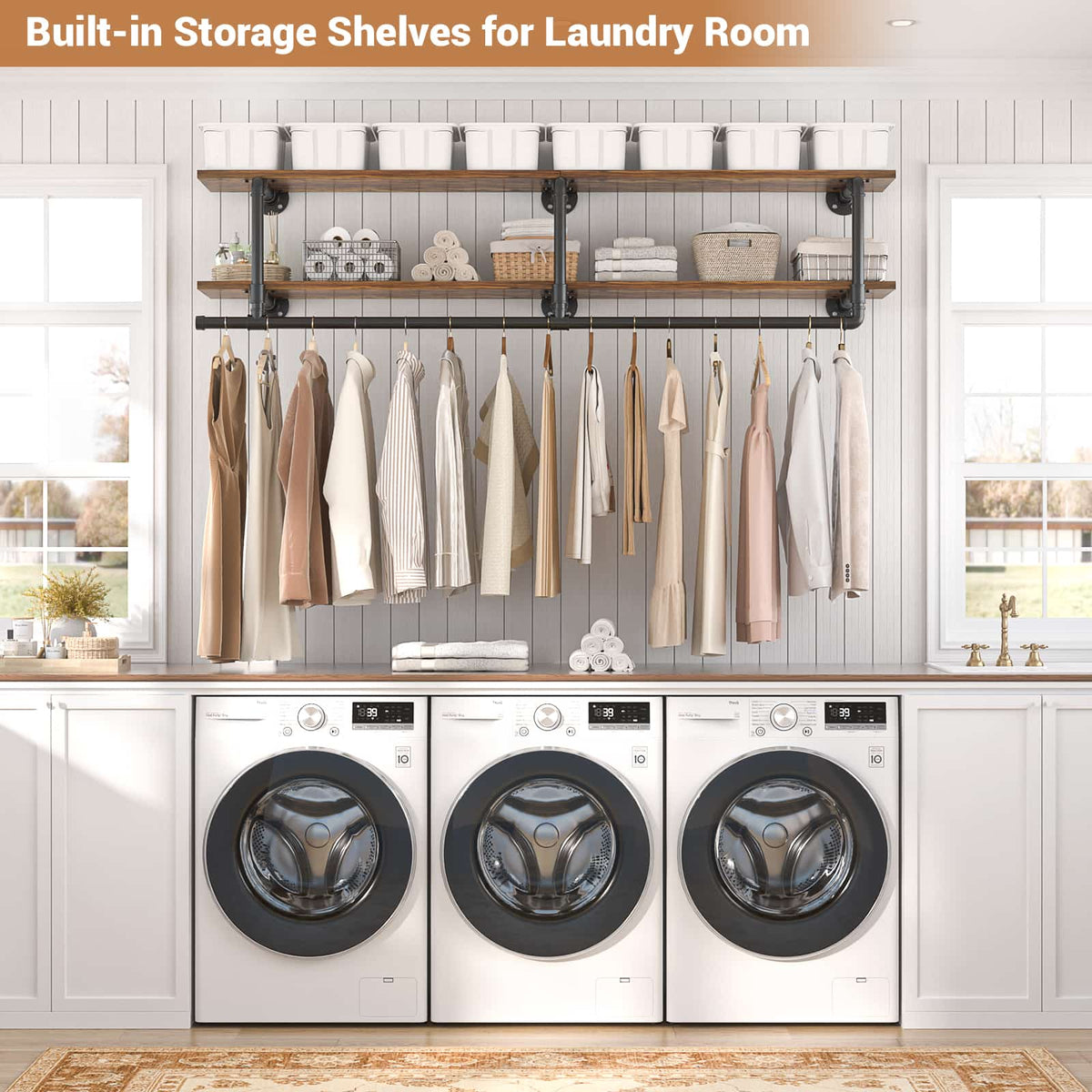47.2'' Wall Mounted Industrial Pipe Clothes Rack with Top Shelf