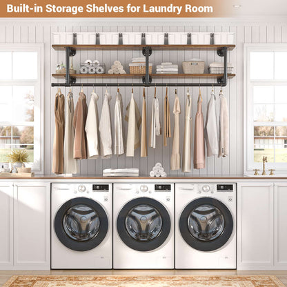 47.2'' Wall Mounted Industrial Pipe Clothes Rack with Top Shelf