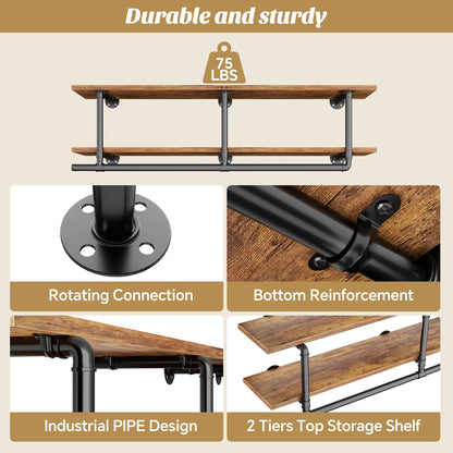 47.2'' Wall Mounted Industrial Pipe Clothes Rack with Top Shelf