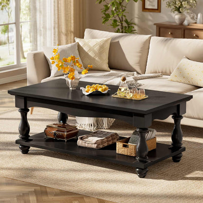 Coffee Table, 2-Tier Farmhouse Coffee Table with Storage for Living Room