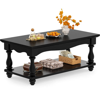Coffee Table, 2-Tier Farmhouse Coffee Table with Storage for Living Room