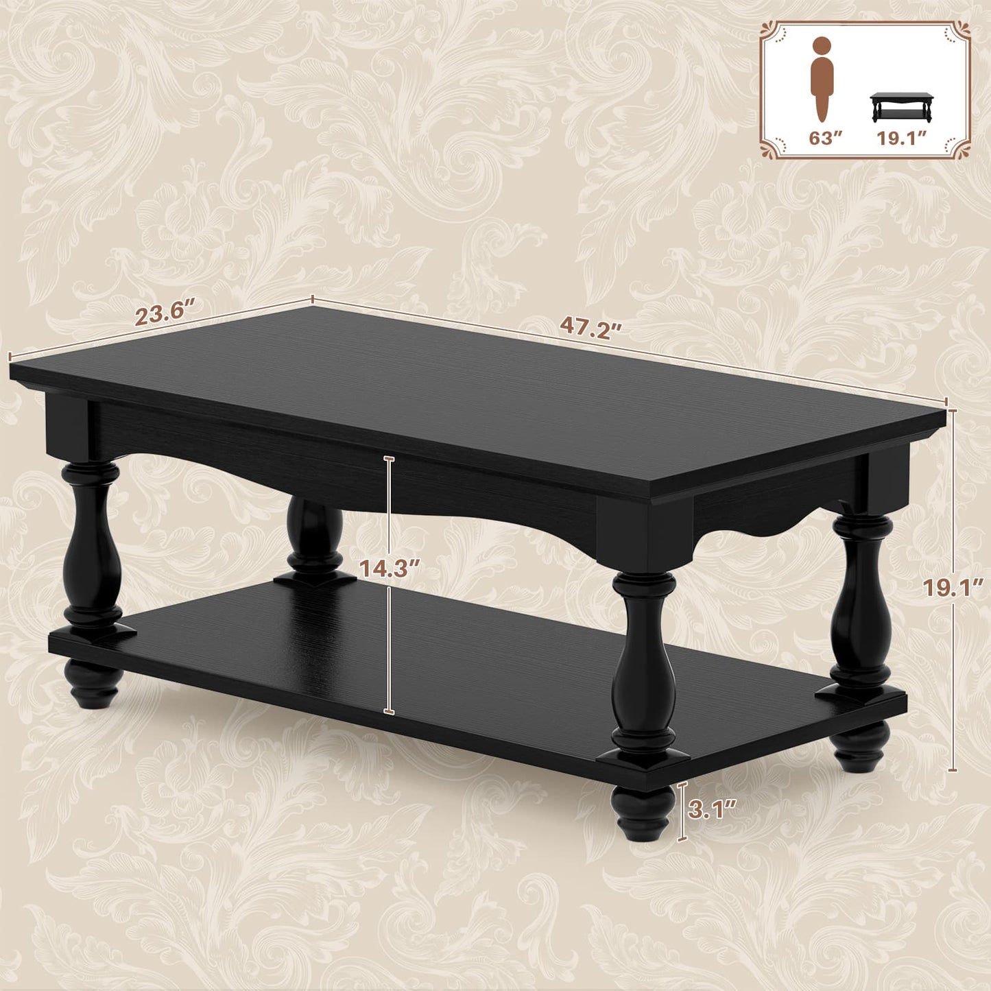 Coffee Table, 2-Tier Farmhouse Coffee Table with Storage for Living Room