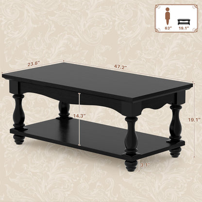 Coffee Table, 2-Tier Farmhouse Coffee Table with Storage for Living Room