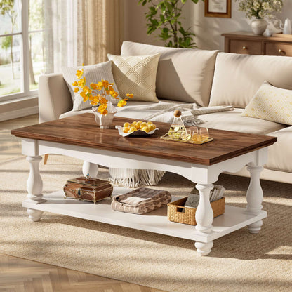 Coffee Table, 2-Tier Farmhouse Coffee Table with Storage for Living Room