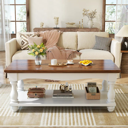 Coffee Table, 2-Tier Farmhouse Coffee Table with Storage for Living Room