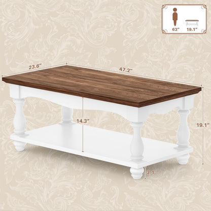 Coffee Table, 2-Tier Farmhouse Coffee Table with Storage for Living Room