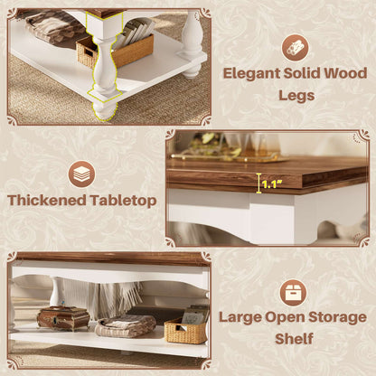 Coffee Table, 2-Tier Farmhouse Coffee Table with Storage for Living Room