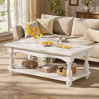 Coffee Table, 2-Tier Farmhouse Coffee Table with Storage for Living Room