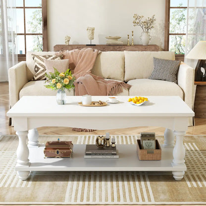 Coffee Table, 2-Tier Farmhouse Coffee Table with Storage for Living Room